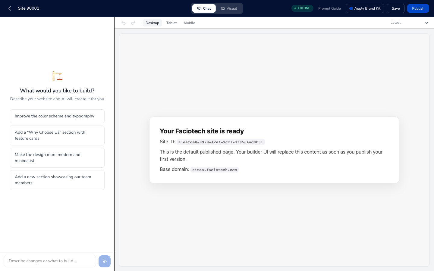 Editor interface — chat + preview side by side