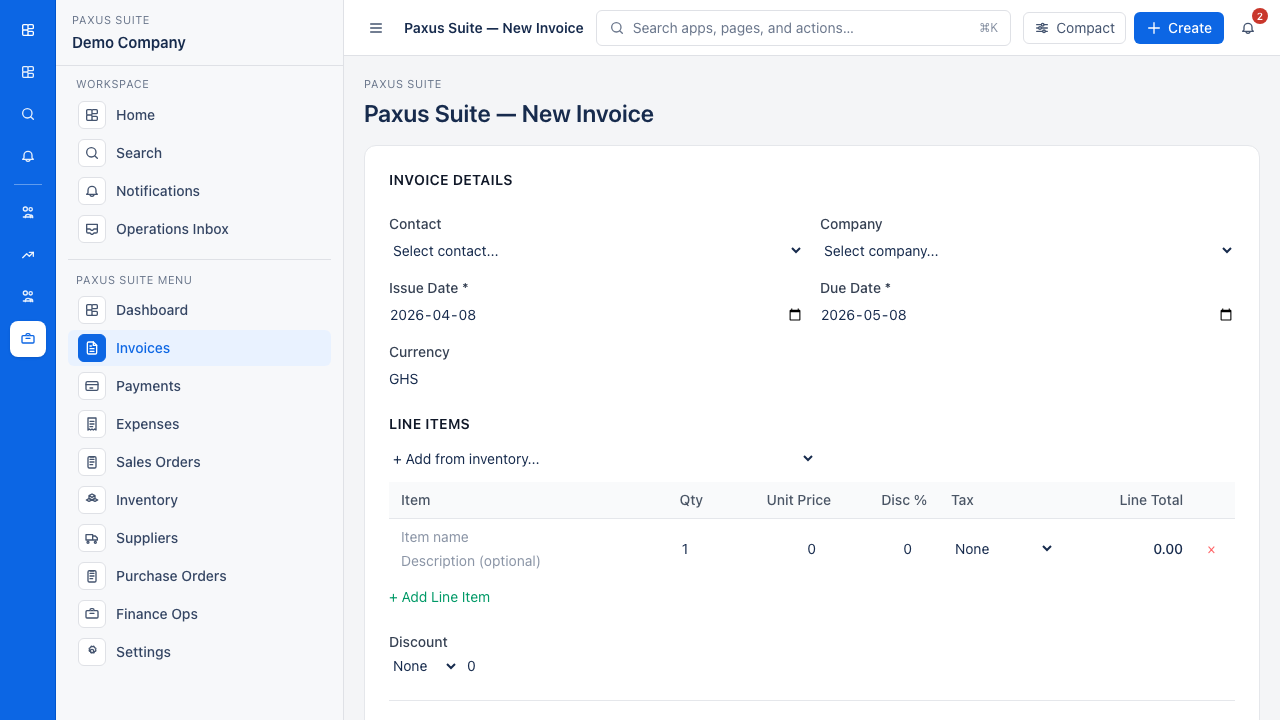 Fill in the new invoice form